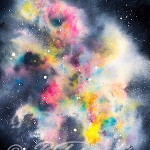 Nebula Beyond the Stars  -- Celestial Galaxy Space Watercolor Print  from Original Artwork, Multiple Sizes, Matted & Unmatted