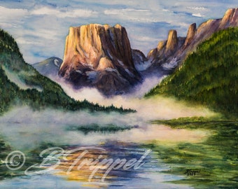 ¡NOVEDAD! Resplandor alpino en las montañas (Square Top Mountain, Wyoming): impresión de acuarela de paisaje a partir de una obra de arte original, varios tamaños