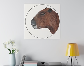 Arte de perfil de capivara - Impressão em tela pintada à mão