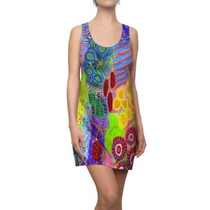 Fun Vacation Dress - Racerback Colorful Dress - Artsy Dress - Colorful Sleeveless dress - Abstract Art dress - Multicolor Summer Dress