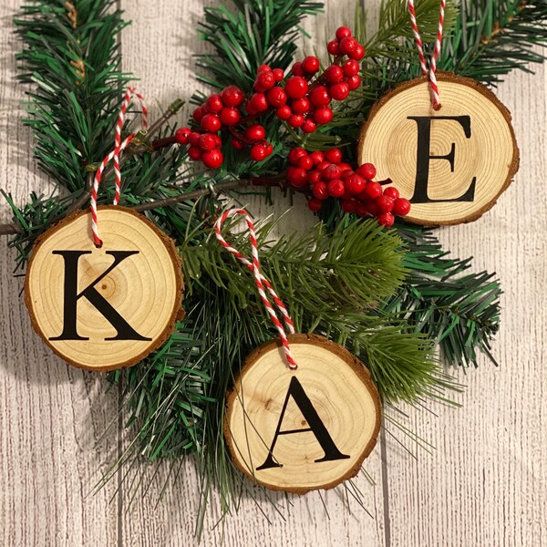 Initial Ornaments | Wood Slice Christmas Initial Ornaments | Wood Initial Ornaments | Christmas Ornaments | Wood Ornaments