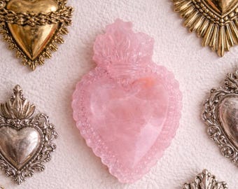 Précommande: Ex Voto cœur sacré en cuarzo rosa Aura – 8 cm