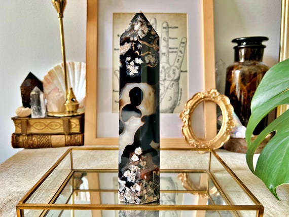 Agate Fleur de Cerisier Noire – Pièce XXL (20 cm)