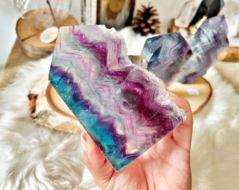 Tranches de Fluorite Multicolore Translucide - Mi Brutes & Mi Taillées, Unique Crystal Decor