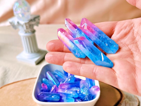 Pointes de Cristal de Roche Lémurien – Double aura Pink&Blue