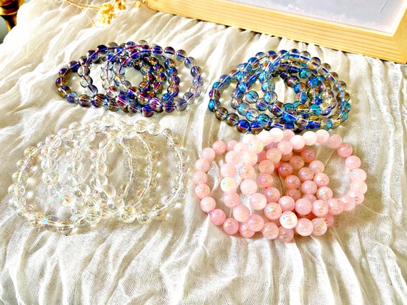 Bracelets "Aura" en Cristal de Roche et Quartz Rose