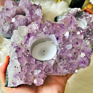 Large Amethyst Point Candle Holder - Crystal Decor (RK6A-04 Large Amethyst Point Candle Holder - Crystal Decor (RK6A-04