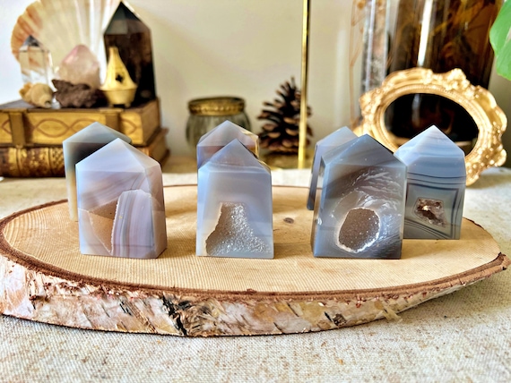 Pointes de Géode d’Agate Bleue Grise