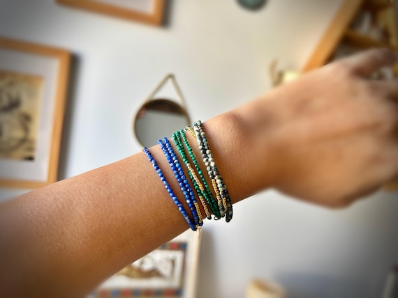 Collier / Bracelet en petites perles facettées – Acier inoxydable et pierres naturelles