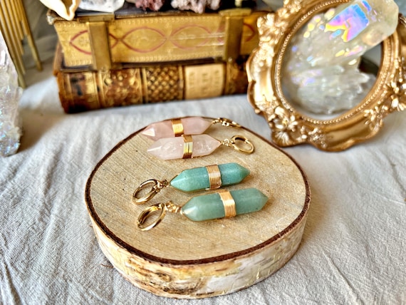 Boucles Aventurine ou Quartz Rose -  Pendantes "Give Me All"