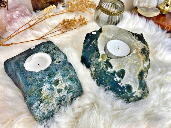 Bougeoir en Agate Mousse brute Naturelle