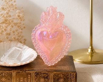 Précommande: Ex Voto cœur sacré en quartz rose Aura – 8 cm