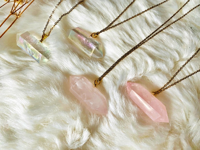 Collier Étincelle Plusieurs Pierres Naturelles Unique taillé main Quartz Rose Cristal de roche Fluorite Quartz fumé quartz rose