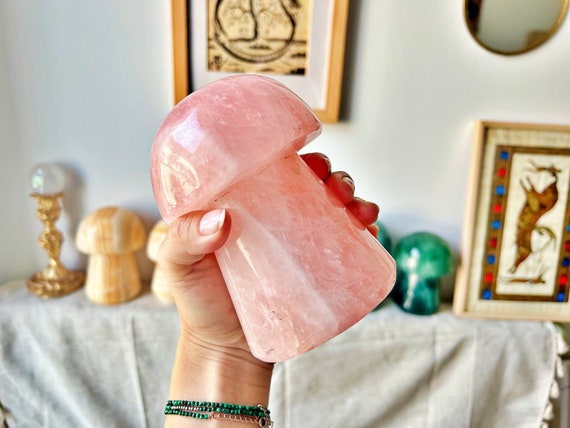 Champignon Géant en Pierre Naturelle - Quartz Rose, Amazonite, Fluorite Verte & Agate Miel - 1KG de Décoration en Minéraux Naturels