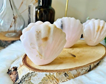 Coquillage en Mangano Calcite Naturelle - Taillé Main pour Lithothérapie