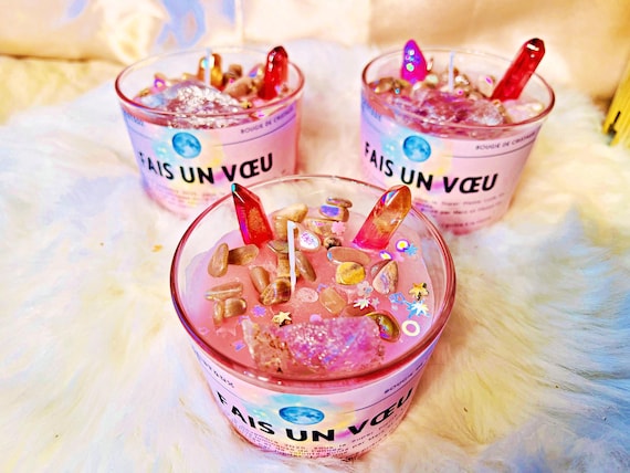 Bougie “Fais un vœu” – Bougie artisanale aux cristaux
