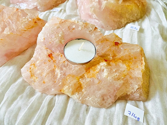 Bougeoir Quartz Rose Naturel Brut