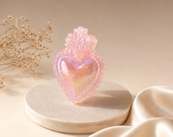 Précommande: Ex Voto cœur sacré en quartz rose Aura – 8 cm