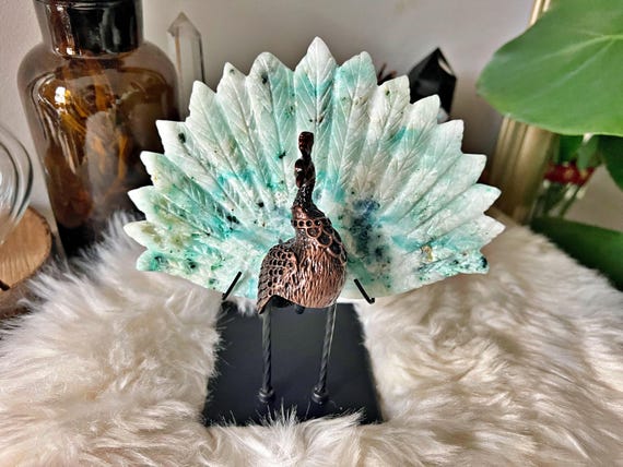 Paon en Chrysocolle Naturelle - Pièce Unique (Pérou)