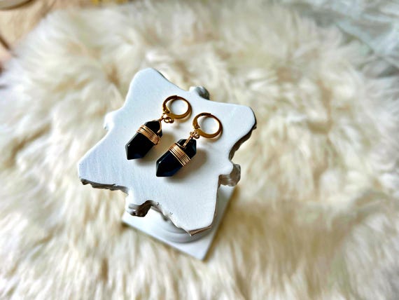 Boucles d’oreilles en Obsidienne noire