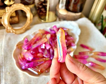 Pointes de Cristal de Roche Double Aura (Rose & Orange)