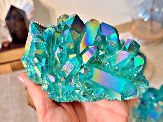 Roche XXL en Aqua Aura – grand cluster – pièce unique au choix