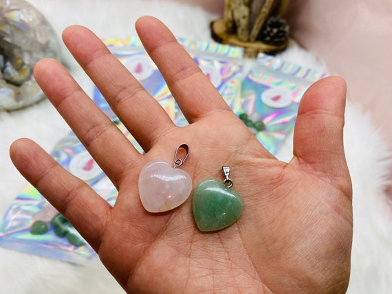 Pendentif en Quartz Rose ou Aventurine pack avec pierres roulées naturelles en quartz rose et aventurine