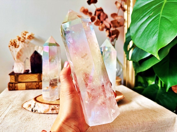 Cristal de roche Aura – Grandes Pointes polies irisées