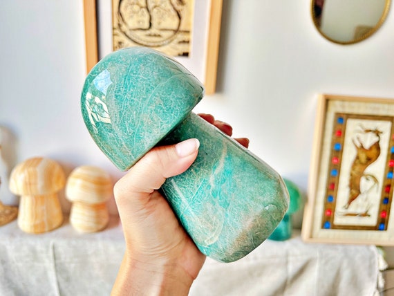 Champignon Géant en Pierre Naturelle - Quartz Rose, Amazonite, Fluorite Verte & Agate Miel - 1KG de Décoration en Minéraux Naturels