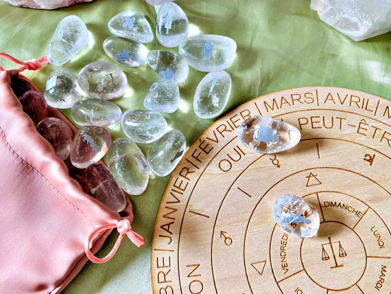Runes de divination "Lenormand Light and Shadow" - Cristal de roche ou obsidienne Naturelle- Charms