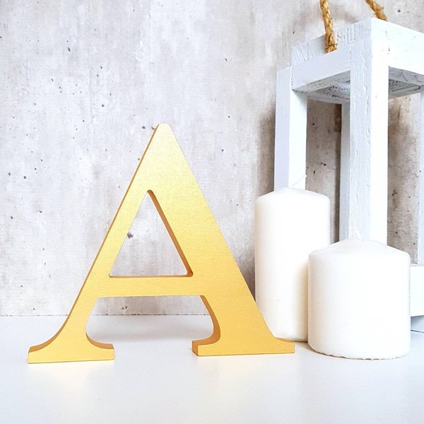 decorative letters for shelf decor, initial freestanding wood letters, large free standing wooden letters, gold home accents