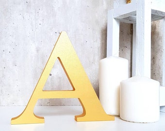 decorative letters for shelf decor, initial freestanding wood letters, large free standing wooden letters, gold home accents