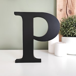 painted free standing letters for shelf, custom wood 3d block letters, decorative initials desk decor, large wooden stand alone letter P