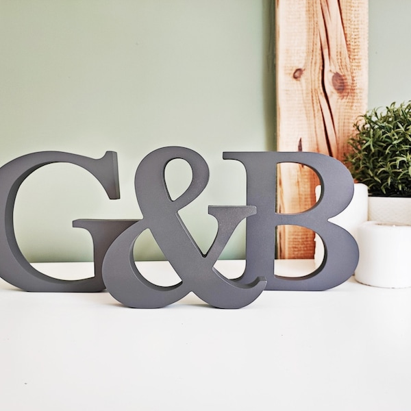 painted free standing letters, custom wood 3d block letters, decorative initials desk decor, black large wooden stand alone  accent letter B