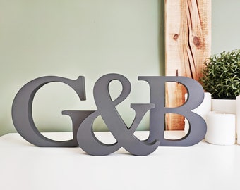 set of 3 custom freestanding letters, wood block letters wedding table centerpiece or gift for couple, decorative initials bookshelf decor