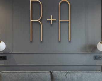 Couples Initials Set Mid Century Modern Style- Custom Wooden Letters for Above Bed Decor Or Wedding Backdrop