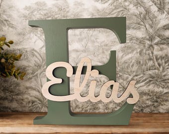 Personalized Wooden Letter Initial – Freestanding Baby Name Sign, Custom Nursery Shelf Decor