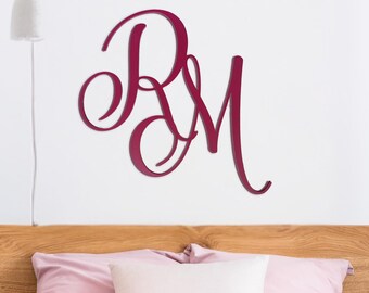 Custom Double Initial Monogram Sign, Large Joined Wooden Letters Personalized Dorm  or Teen Room Wall Decor for Above the Bed