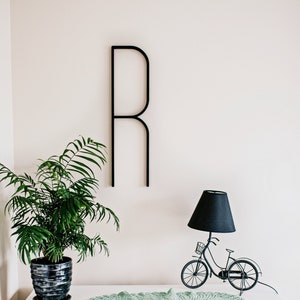 Large wooden letters for wall mid century modern decor, elegant wedding backrop wood letter wall initial hanging custom monogram black R