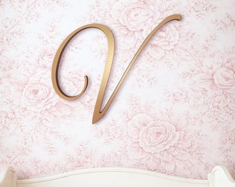 Large Cursive Wooden Wall Letter – Nursery Initial Decor, Hand Painted Baby Monogram