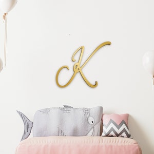 decorative monogram letter for wall, custom made large wooden letters above bed decor, cursive wood letters college dorm decor