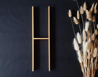 Large wooden letters for wall mid century modern decor,  wood letter gallery wall initial hanging custom gold monogram H housewarming gift