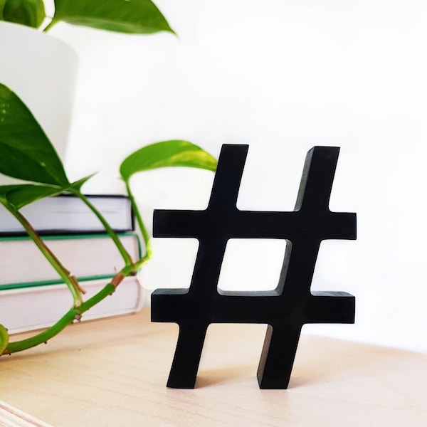 custom freestanding hashtag sign - wooden 3d symbol for desk decor, bookshelf, dorm room & teen room decor