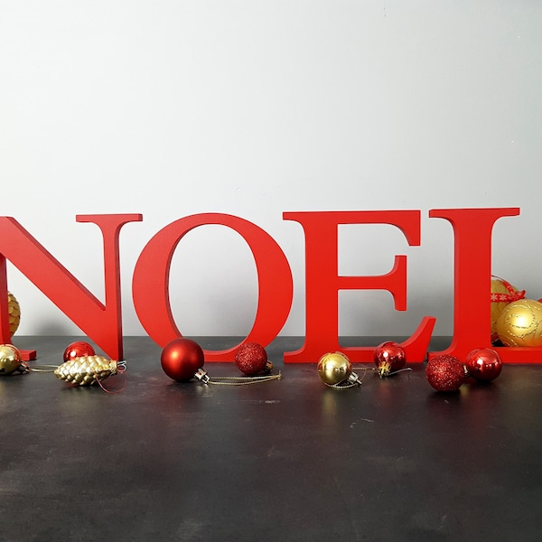 custom NOEL freestanding letters set, wood block letters sign for christmas fireplace or mantel decor, tiered tray holiday centerpiece