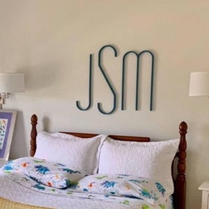 Monogramme en bois personnalisé moderne - Art mural moderne du milieu du siècle, décoration au-dessus du lit