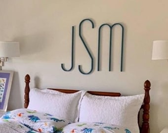 Modern Custom Wood Monogram - Mid Century Modern Wall Art, Above Bed Decor
