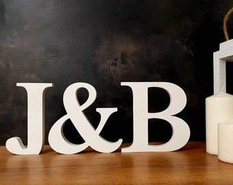 free standing letters initials set, wedding table decor bridal shower centerpiece custom 3d alphabet wooden decorative stand monogram