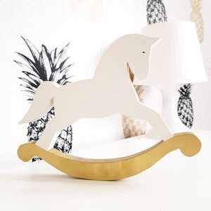 wooden rocking horse home decor housewarming gift personalized nursery baby shower freestanding equestrian wood kids room shelf white