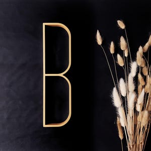 Grandi lettere in legno per decorazioni murali in stile moderno di metà secolo, lettere in legno per gallerie murali con iniziali, monogramma dorato personalizzato, regalo di inaugurazione della casa.