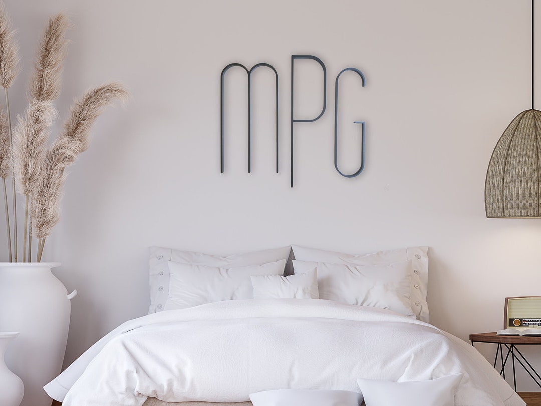 Modern Custom Wood Monogram Mid Century Modern Wall Art - Etsy